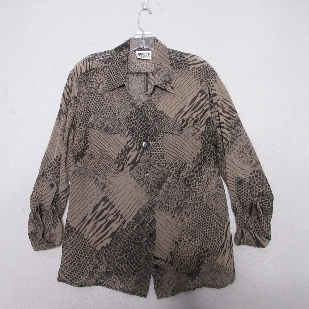 Vintage Chicos Design Top 1 or Medium Animal Print Silk Chiffon Dainty Old Money